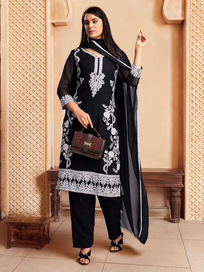 Dhiyona PD Women Embroidered Straight Kurta With Trouser & Dupatta Set