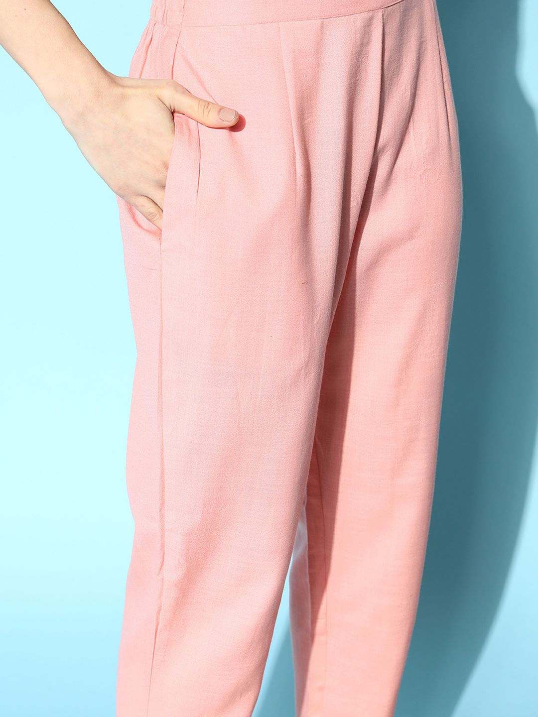 Women Peach-Coloured Ethnic Motifs Embroidered Sequinned Kurta Set