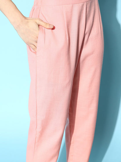 Women Peach-Coloured Ethnic Motifs Embroidered Sequinned Kurta Set