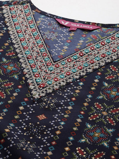 Dhiyona VA Women's Ethnic Motifs Printed Regular Thread Work Kurta with Trousers & With Dupatta