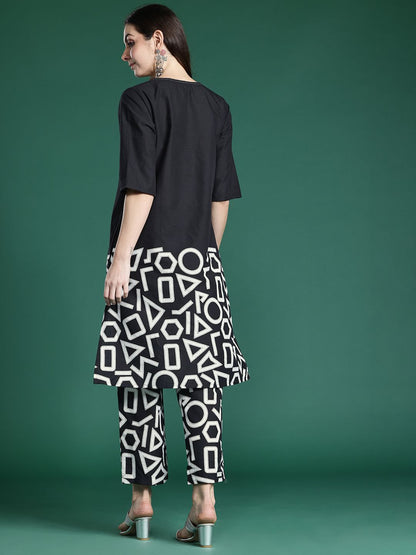 Dhiyona IE Geometric Printed Pure Cotton Kurta with Palazzos