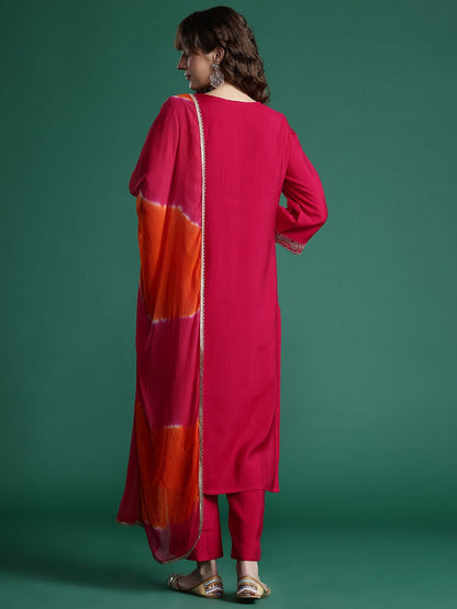 Ethnic Motifs Embroidered Zari Kurta With Trousers & Dupatta