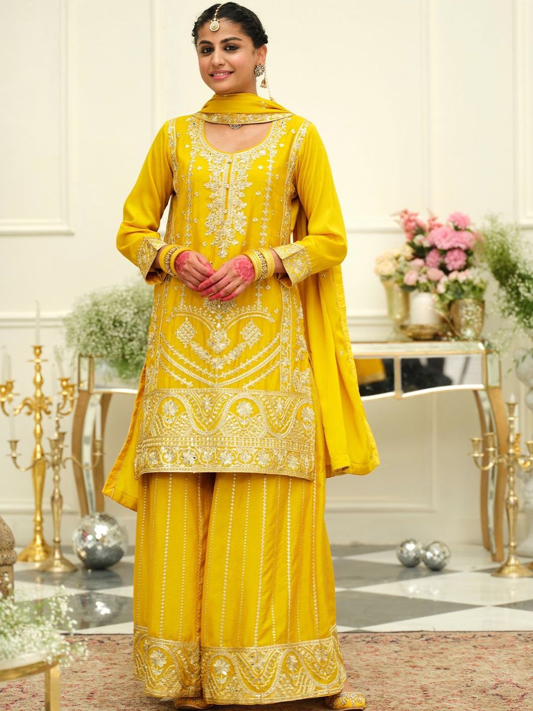Women Ethnic Motifs Embroidered Kurta with Palazzos & Dupatta
