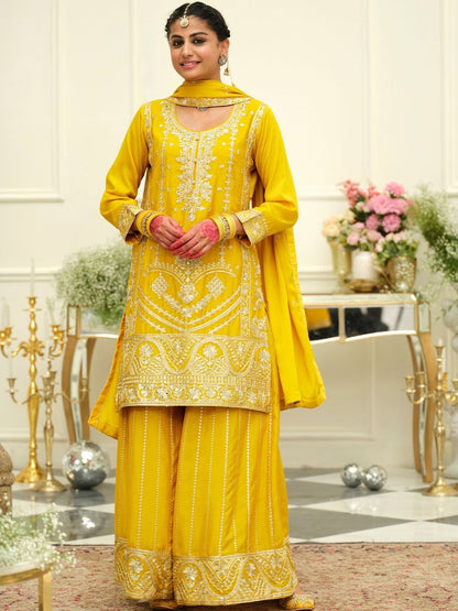 Women Ethnic Motifs Embroidered Kurta with Palazzos & Dupatta