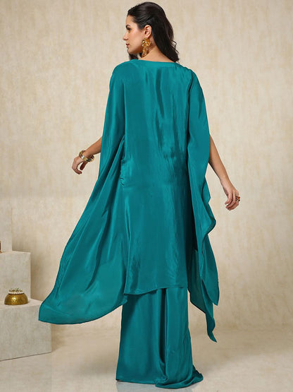 Dhiyona SO Women's Paisley Embroidered Short Sleeves Regular Sequinned Kaftan Kurta With Trouser