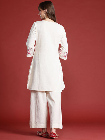 Dhiyona IE Floral Embroidered Thread Work Pure Cotton Kurta with Palazzos