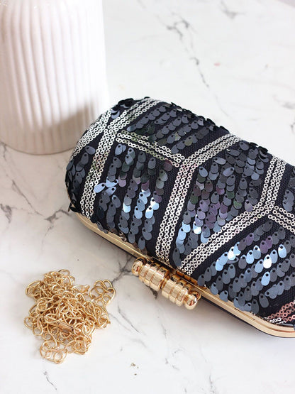 Dhiyona NR Floral Embroidered Sequinned Velvet Box Clutch