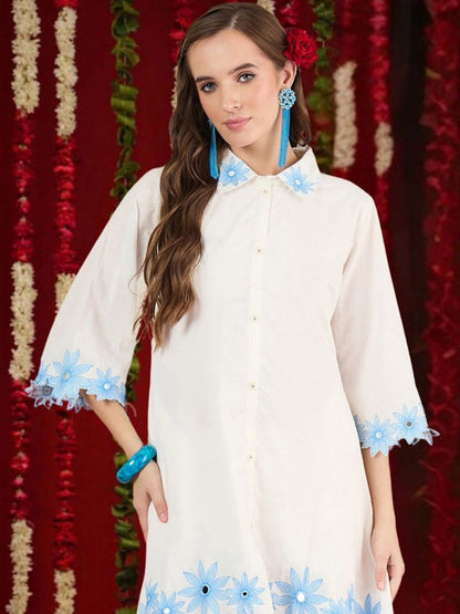 Women Floral Embroidered Regular Thread Work Pure Cotton Kurta with Trousers