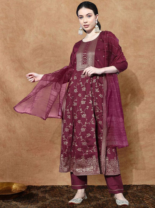 Dhiyona SN Women's Floral Woven Design Kurta with Trouser & Dupatta