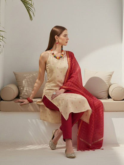 Dhiyona CH Women Printed Regular Kurta with Trousers & With Dupatta