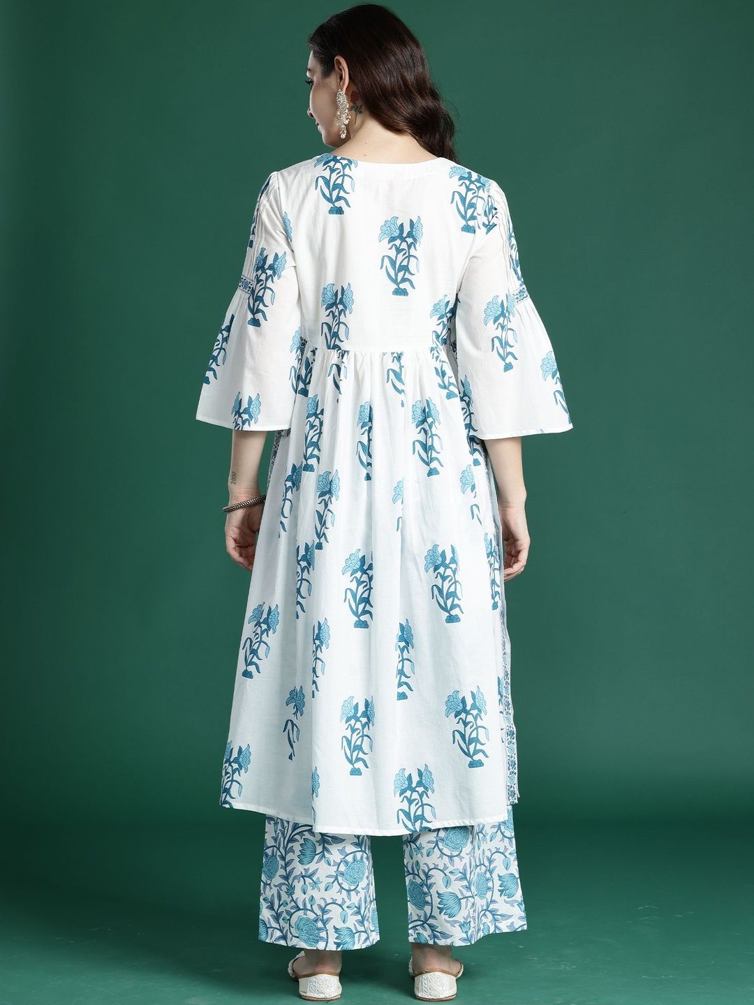 Women Floral Printed Cotton A-Line Kurta with Palazzos
