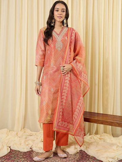 Women Ethnic Motifs Regular Thread Work Kurta with Trousers & With Dupatta
