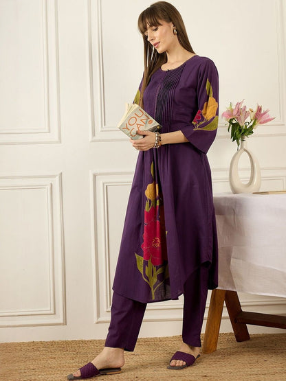 Dhiyona IE Printed Round Neck Three-Quarter Sleeves Pure Cotton Tunic And Trousers