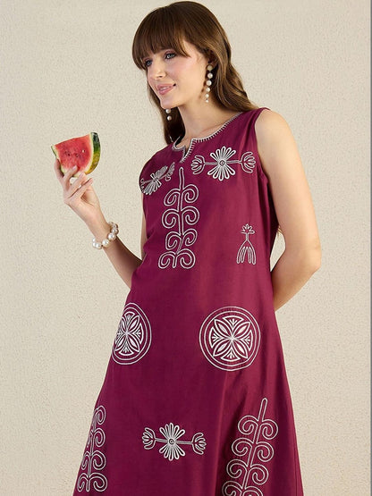 Women Ethnic Motifs Embroidered Regular Thread Work Pure Cotton Kurta with Trousers