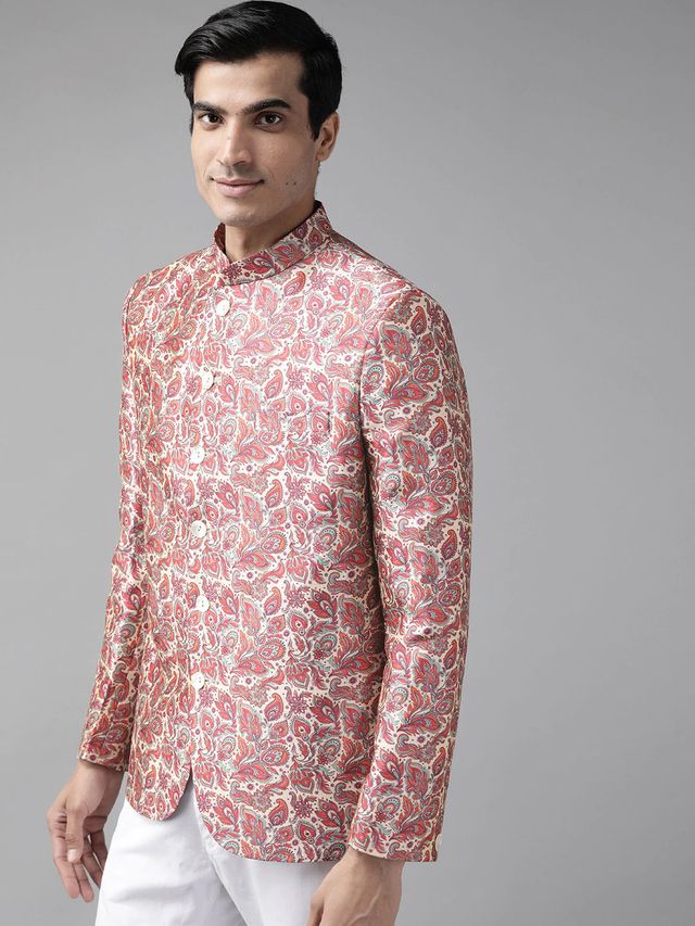 Men's MulticolorBasePink Silk Blend Straight Jodhpuri