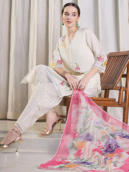 Women Floral Embroidered Kurta with Trousers & Dupatta