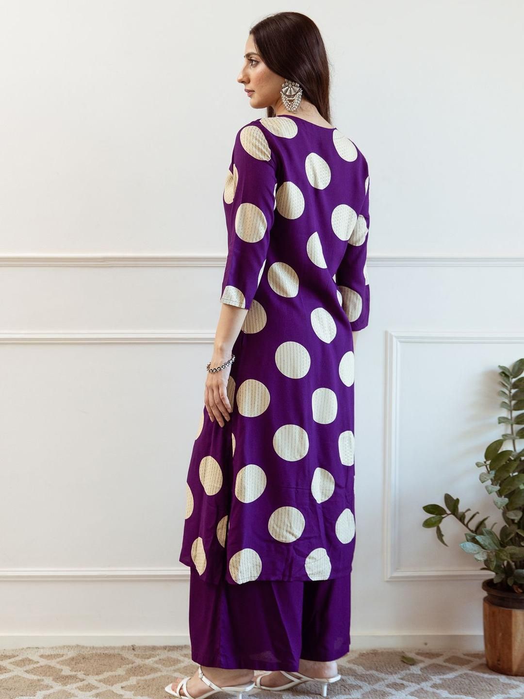 Women Printed Regular Beads and Stones A-Line Kurta with Palazzos