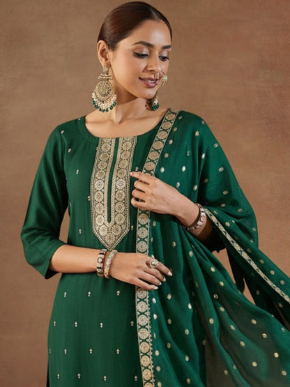 Women Ethnic Motifs Embroidered Regular Kurta with Trousers & With Dupatta