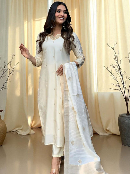 Dhiyona SN Women's Floral Embroidered Cotton Kurta with Pyjamas & Dupatta