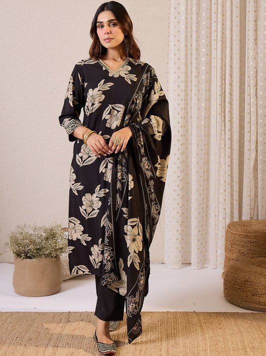 Women Floral Printed Regular Kurta With Trousers & Dupatta