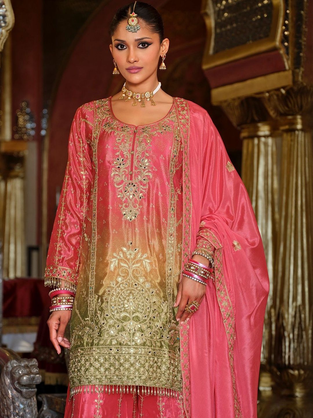 Women Ethnic Motifs Embroidered Kurta with Palazzos & Dupatta