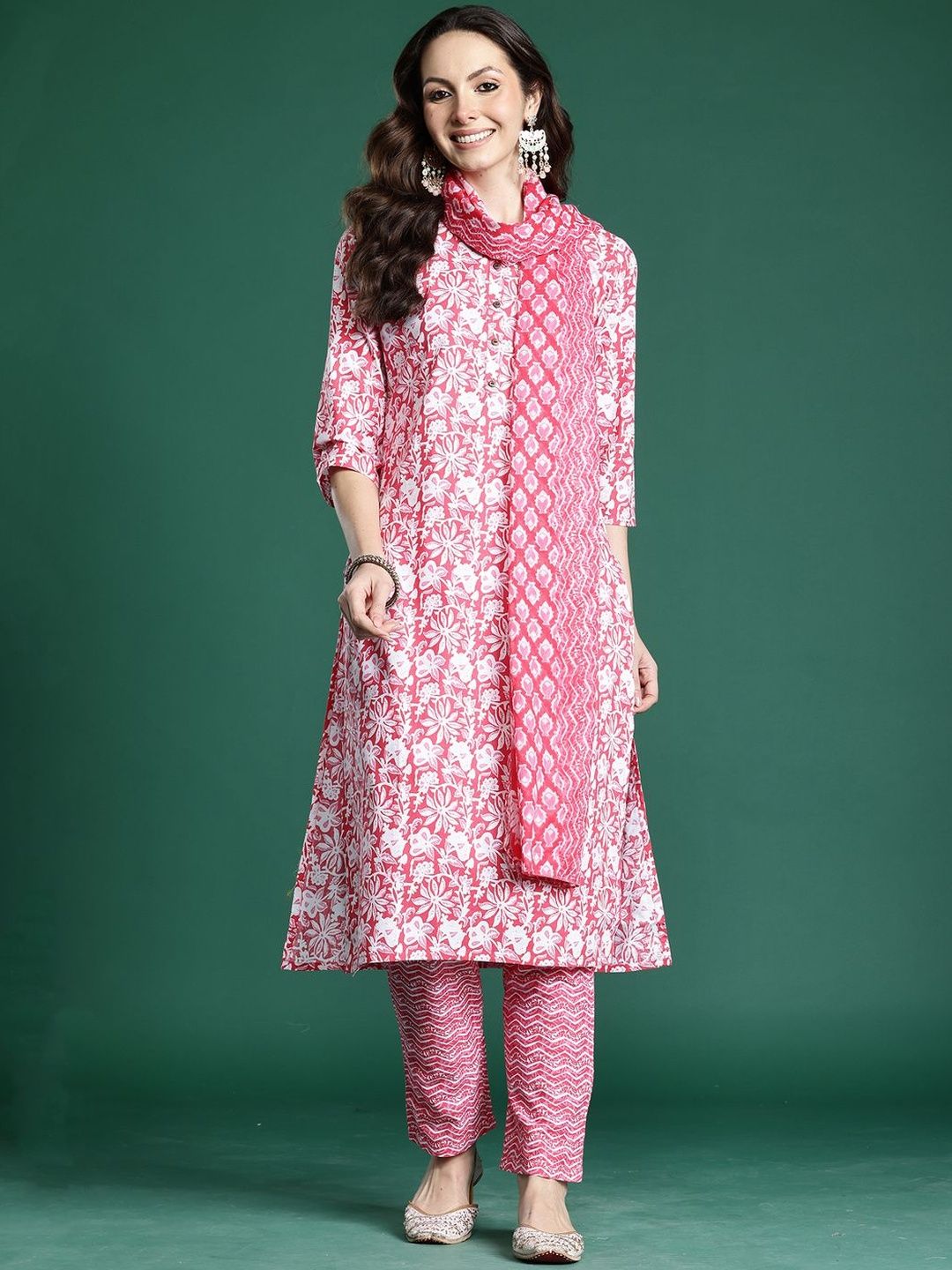 Women Ethnic Motifs Printed Regular Pure Cotton Kurta with Trousers & With Dupatta
