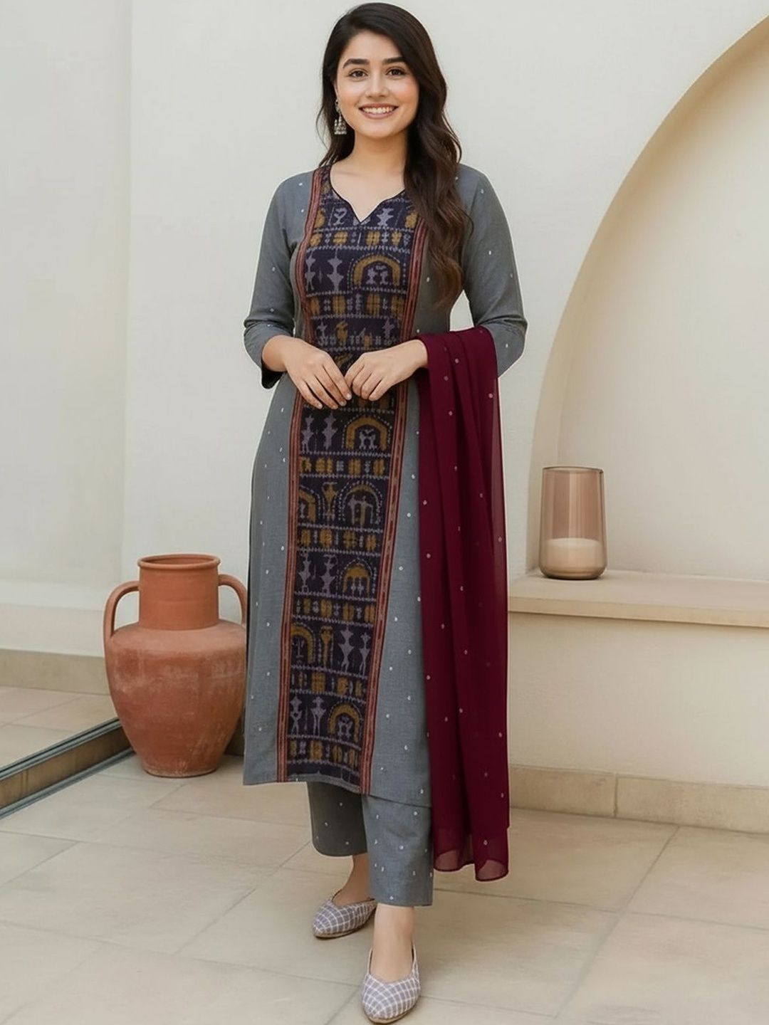 Dhiyona KL Women Ethnic Motifs Printed Regular Kurta with Trousers & With Dupatta