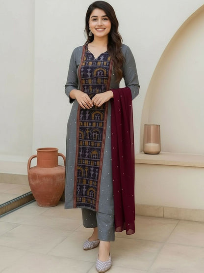 Dhiyona KL Women Ethnic Motifs Printed Regular Kurta with Trousers & With Dupatta
