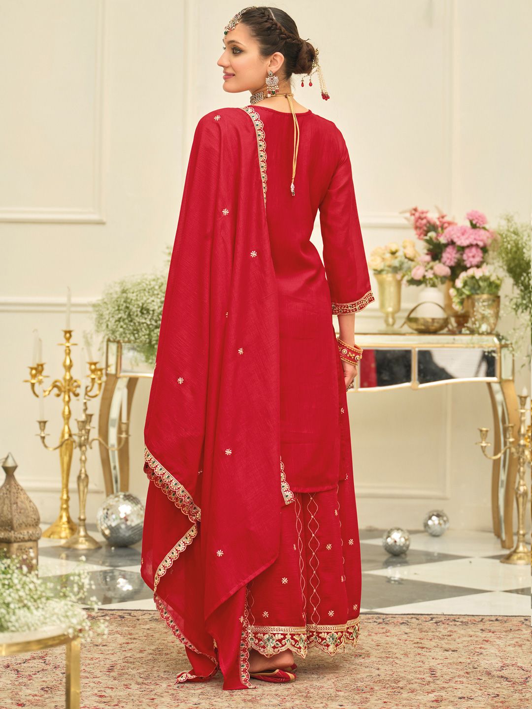 Women Ethnic Motifs Embroidered Kurta with Palazzo & Dupatta