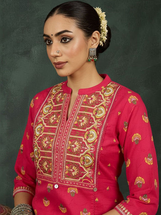 Women Ethnic Motifs Embroidered Regular Thread Work Pure Cotton Kurta with Trousers