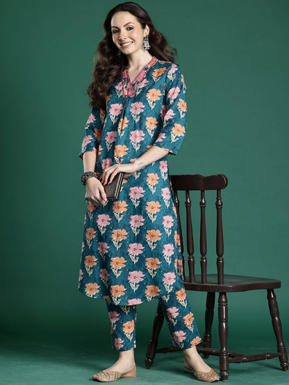 Dhiyona IE Printed Pure Cotton Tunic & Trouser Co-Ords