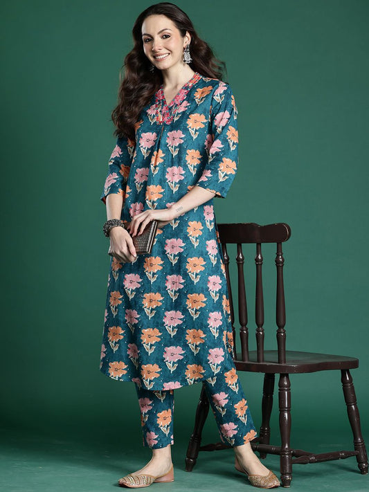 Dhiyona IE Printed Pure Cotton Tunic & Trouser Co-Ords