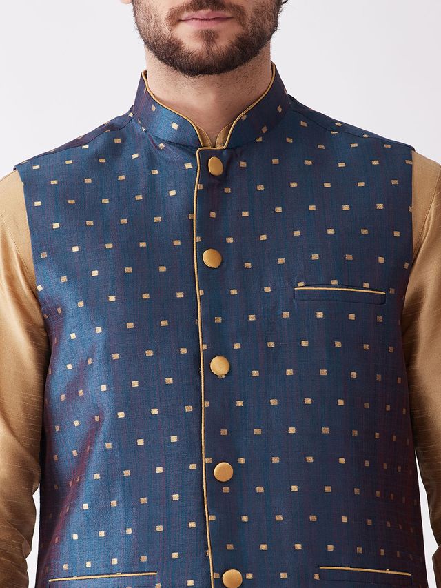 Men's Rose Gold Silk Blend Straight Jacket  Kurta and Dhoti Set