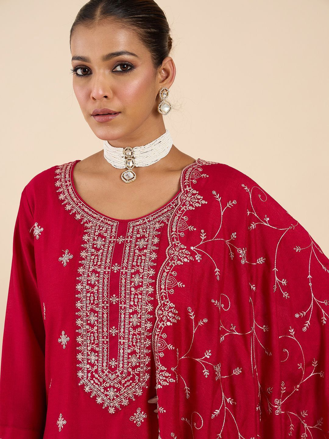 Women Ethnic Motifs Embroidered Regular Thread Work Kurta with Trousers & With Dupatta