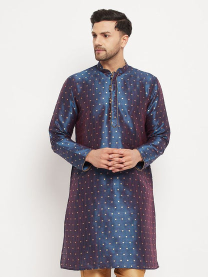 Men's Blue Silk Blend Straight Kurta Pyjama Set