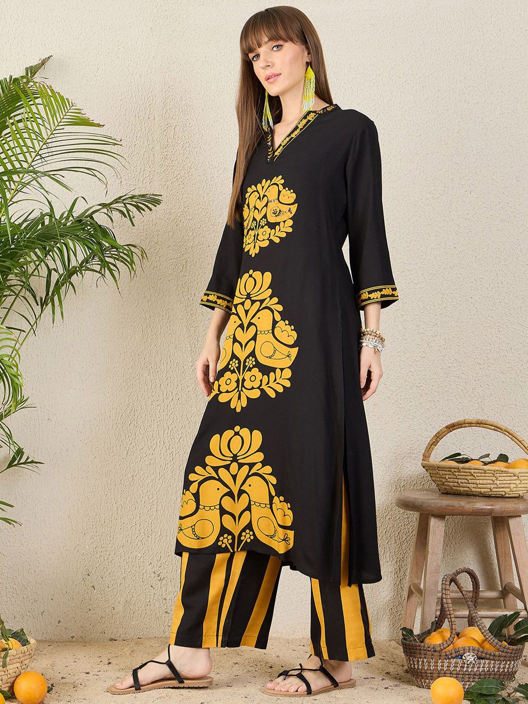 Dhiyona IE Printed Mandarin Collar Tunic With Palazzo