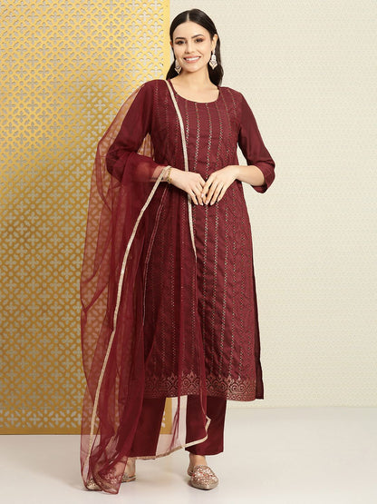 Dhiyona PD Women Ethnic Motifs Embroidered Jashn Sequinned Kurta with Trousers & Dupatta