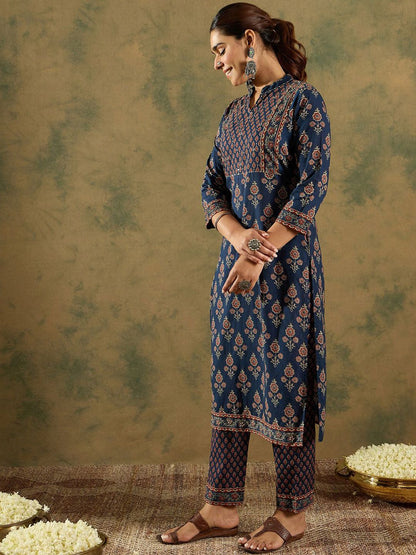 Dhiyona IE Ethnic Motifs Printed Pure Cotton Kurta With Trousers
