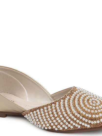 Dhiyona AK Women Leather Embellished Slip-On Ballerinas