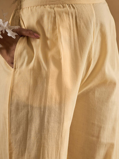 Dhiyona IE Floral Printed V-Neck Pure Cotton Straight Kurta With Trousers & Dupatta