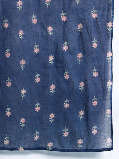 Dhiyona IE Floral Printed Angrakha Pure Cotton Kurta with Trousers & Dupatta