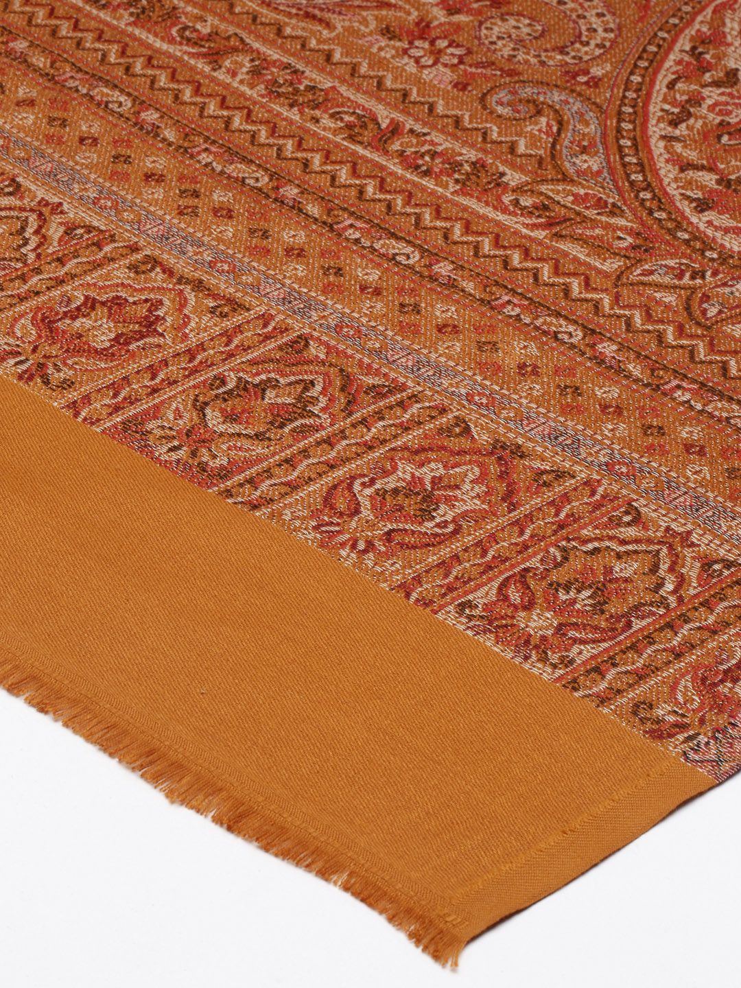 Dhiyona PA Women Mustard Brown Woven Design Wool Jamawar Shawl