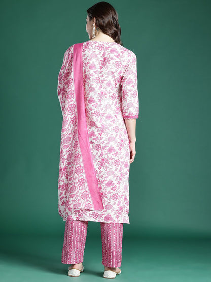 Dhiyona IE Floral Printed Kurta with Trousers & Dupatta
