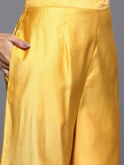 Women Yellow Printed Liva Kurta with Palazzos & With Dupatta