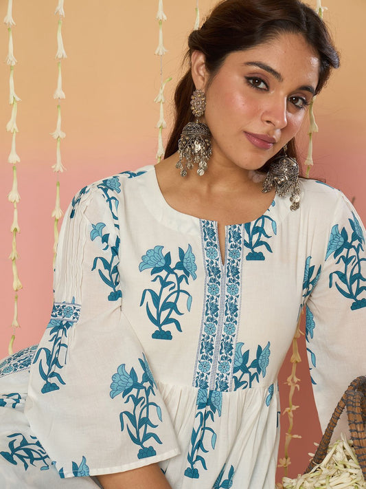 Dhiyona IE Women Floral Printed Regular Pure Cotton Kurta with Palazzos