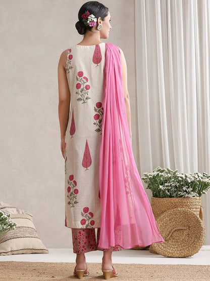 Women's Women Floral Printed Regular Pure Cotton Kurta with Palazzos & With Dupatta