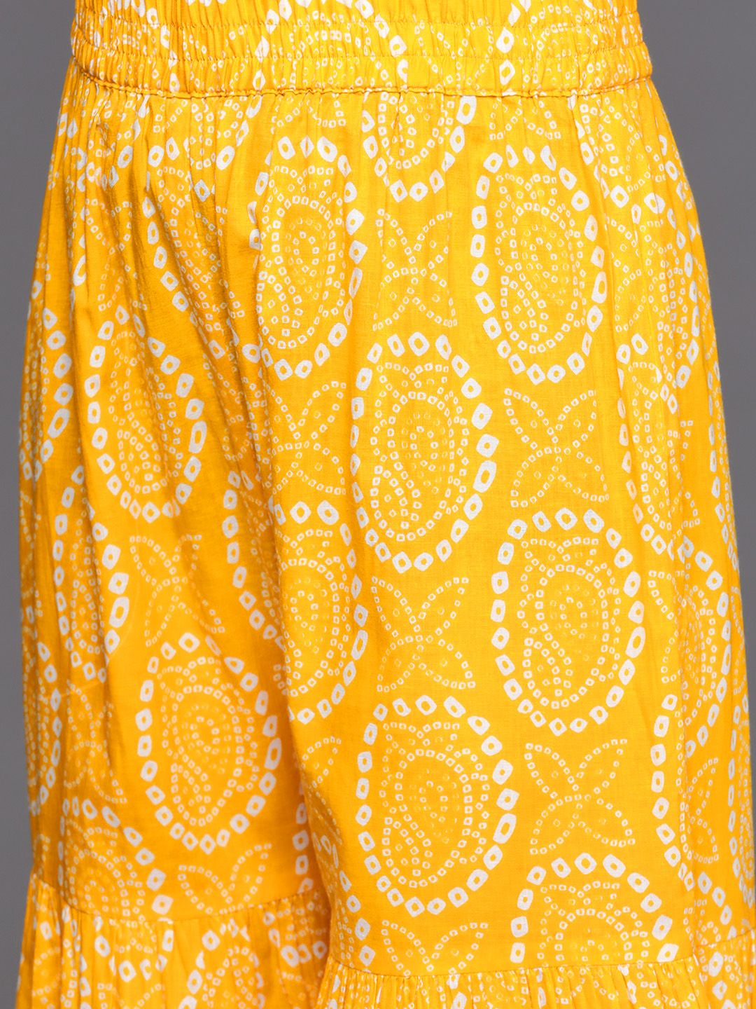 Dhiyona VA Women's Mustard Yellow Bandhani Printed Pure Cotton Kurta with Sharara & Dupatta
