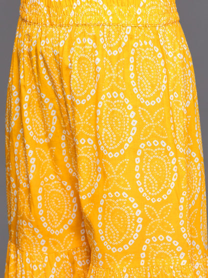 Dhiyona VA Women's Mustard Yellow Bandhani Printed Pure Cotton Kurta with Sharara & Dupatta