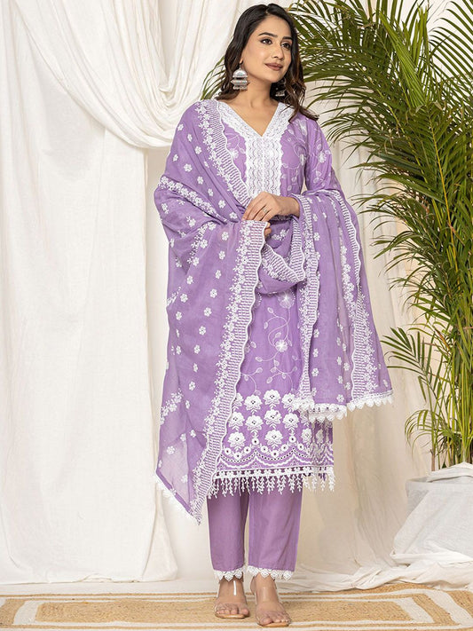 Dhiyona IE Women Ethnic Motifs Embroidered Pure Cotton Kurta Trousers & Dupatta