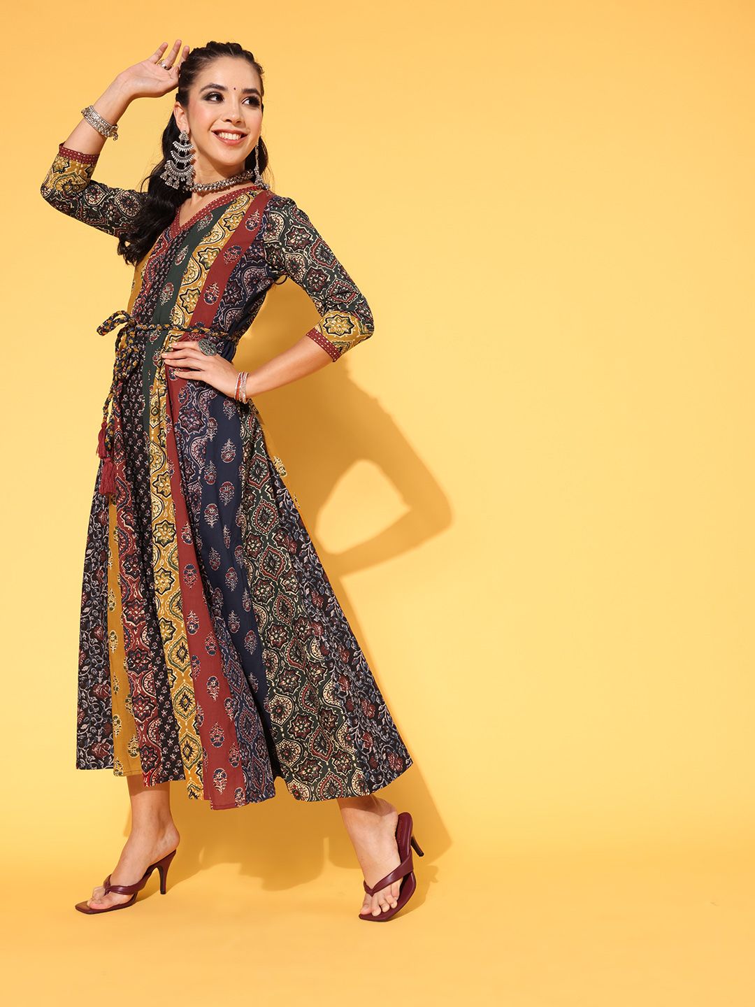 Dhiyona AY Women's Red Floral Swirling Volume Dress